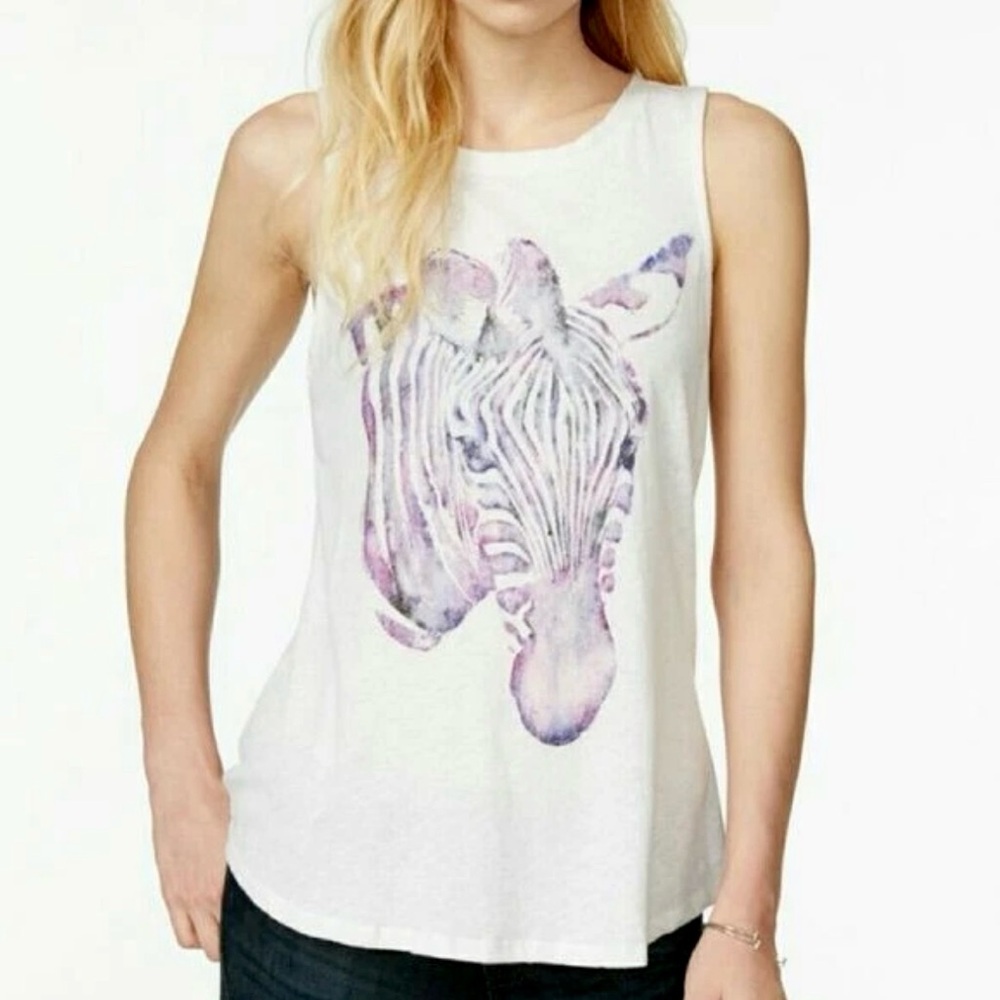 Lucky Brand Zebra Graphic Tank Top Summer Casual California Loungewear Size S